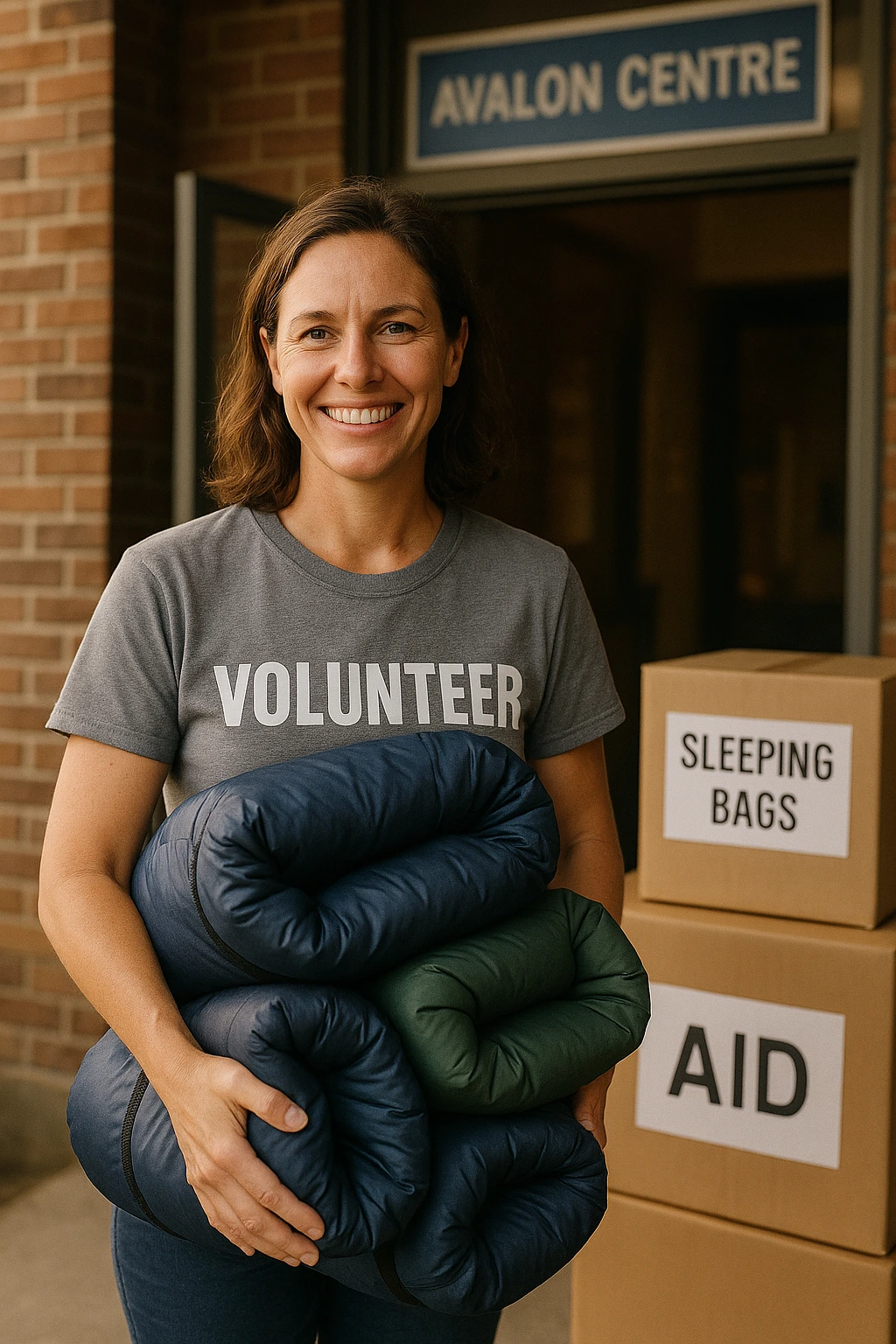20250903 0038 smiling volunteer distributing aid simple compose 01k45yxsw5fs5bt0wm36f92ah1